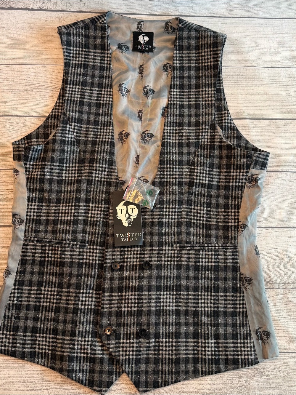 Men’s Twisted Tailor Gray Plaid Waistcoat Vest